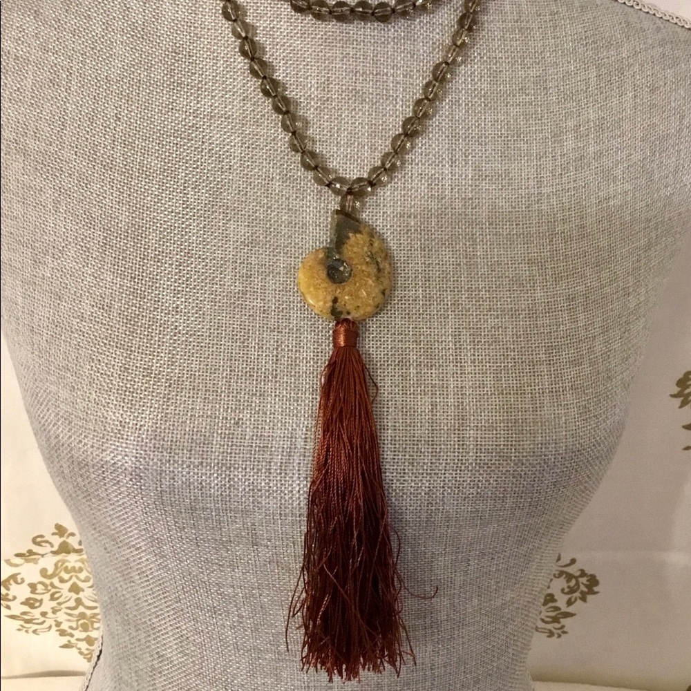 Smoky Topaz Crystal Bead Necklace, Stone & Tassel